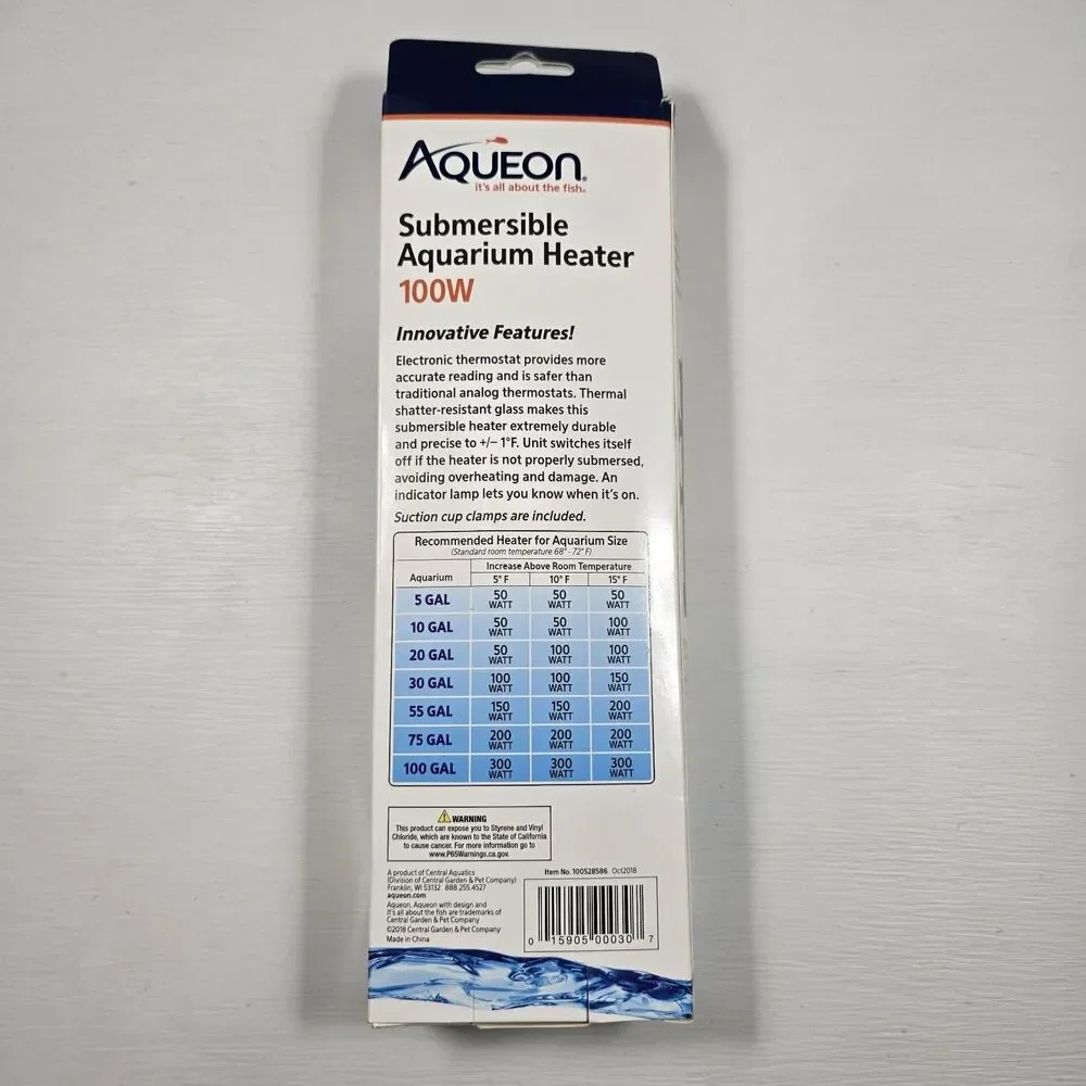 NEW Aqueon Submersible Aquarium Heater 100W for Aquariums up to 40 Gallons